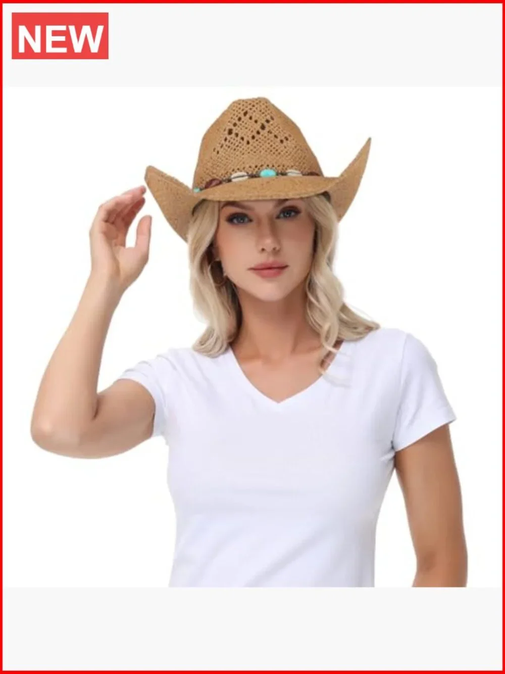 Straw Wide Brim Cowboy Hat with Shapeable Brim for Women - Picture 6 of 7